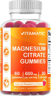 Vitamatic Magnesium Citrate Gummies bottle natural raspberry flavor vegan supplement magnesium gummies 600mg